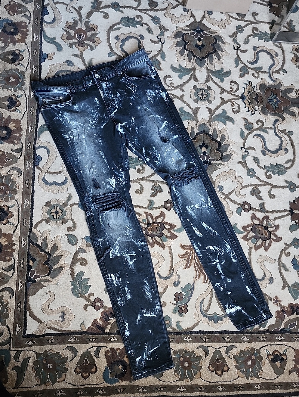 Men's Slim Black Bleached Distressed Jeans
